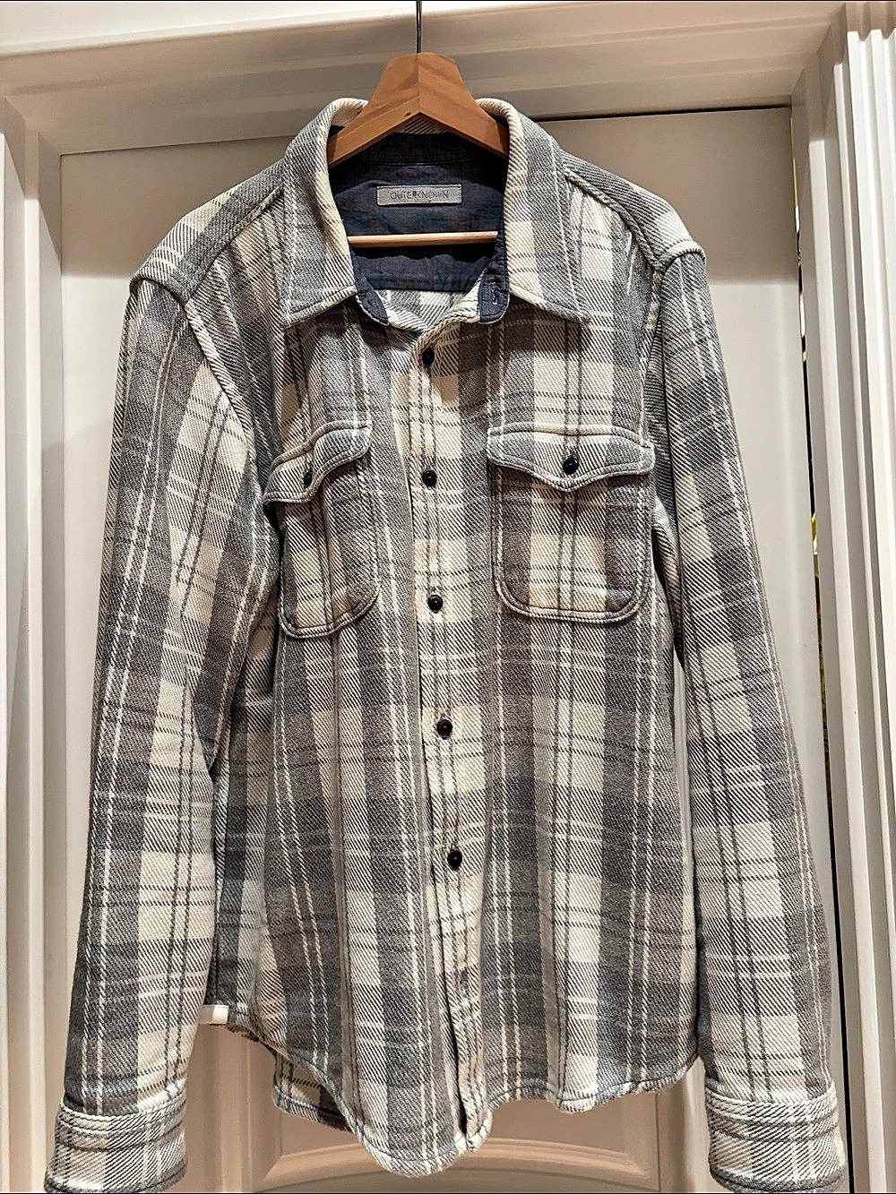 Outerknown The Blanket Shirt Plaid Shirt Gray & White XXL